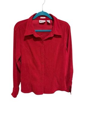 VINTAGE Joanna Stretch Red Button Down Shirt - Size Large